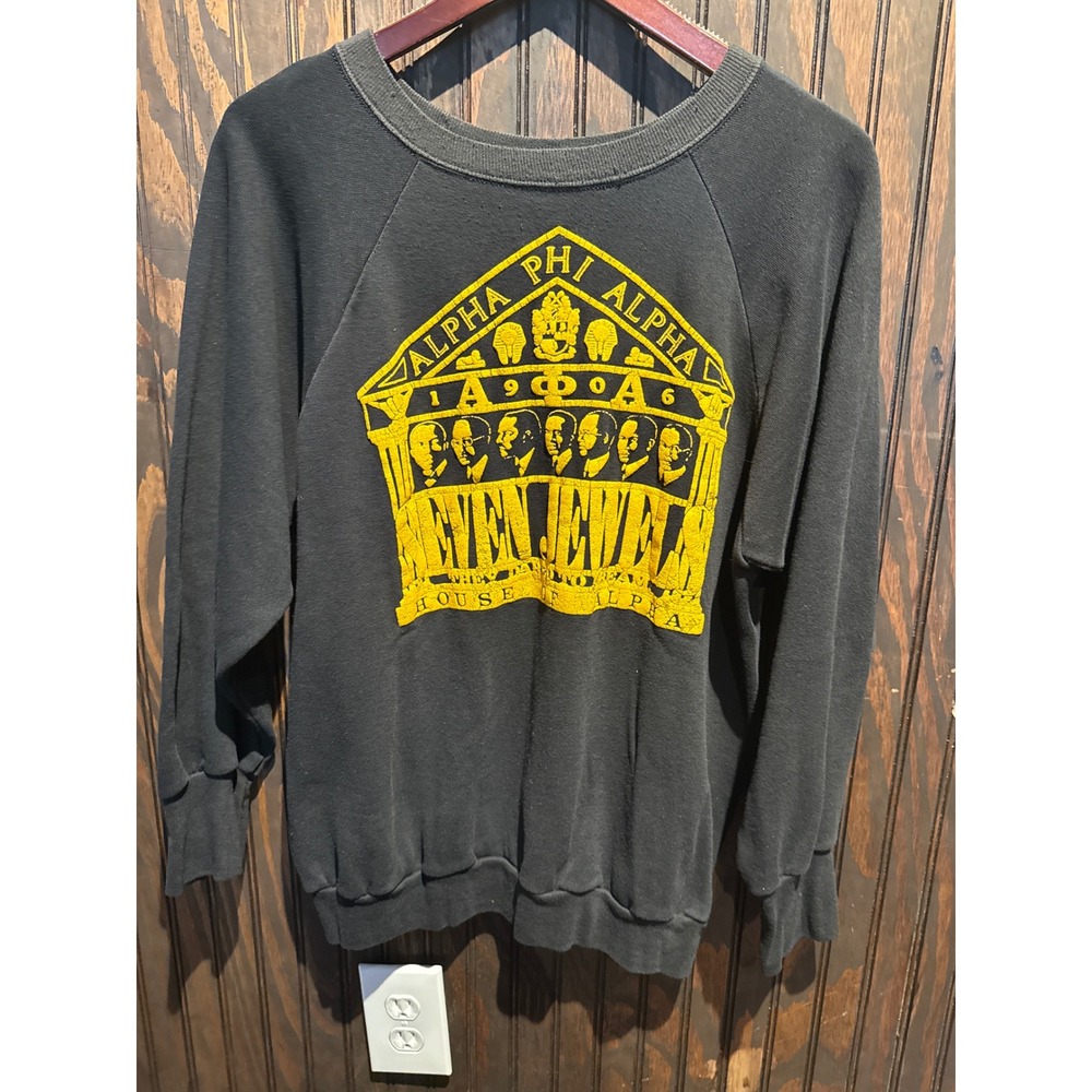 Vintage Alpha Phi Alpha Seven Jewels Sweatshirt Mens Black Yellow Raglan XL